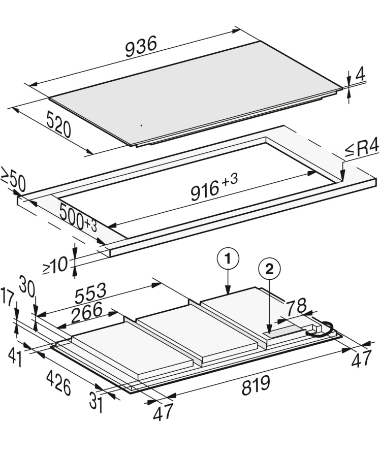 Панель конфорок KM 7897 FL встраиваемая сверху и заподлицо Панель конфорок KM 7897 FL встраиваемая сверху и заподлицо