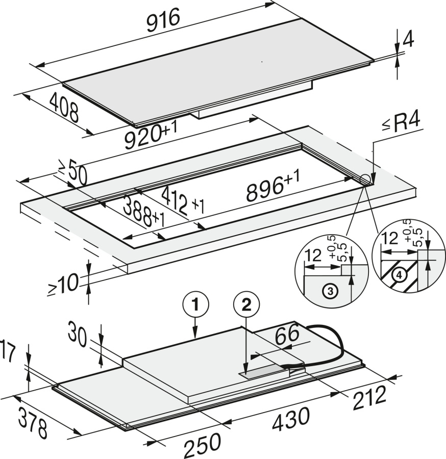 Панель конфорок KM 7684 FL встраиваемая сверху и заподлицо Панель конфорок KM 7684 FL встраиваемая сверху и заподлицо